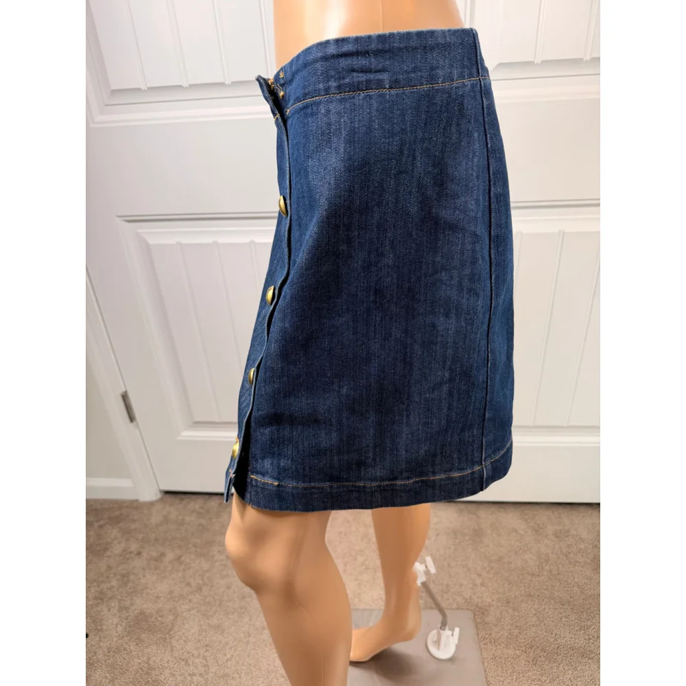 Women's Michael Kors Blue Denim Mini Skirt Gold Buttons 6 Y2K Retro Indie Sleaze